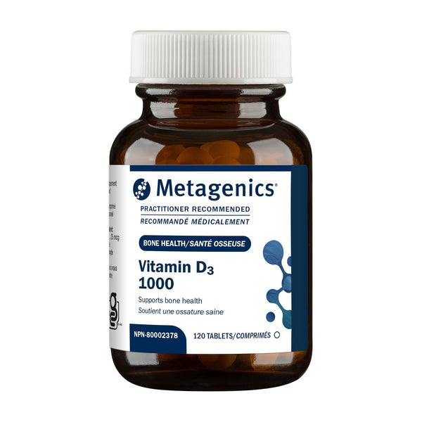 Metagenics Vitamin D3 1000 supplement bottle on a white background