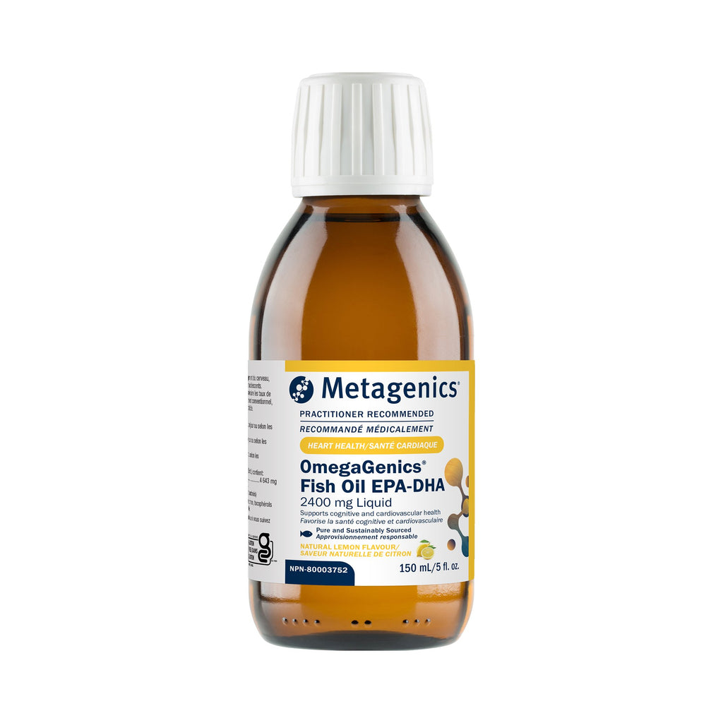 Metagenics OmegaGenics Fish Oil EPA-DHA bottle on a white background