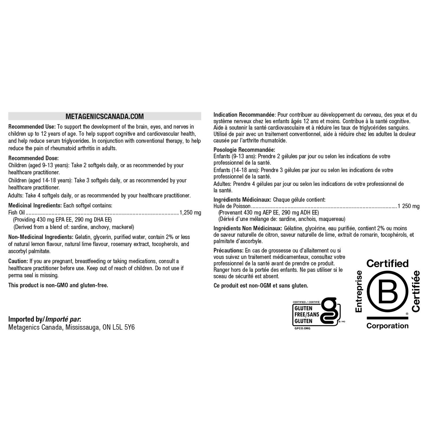 Product label with text and certification logos on a white background
