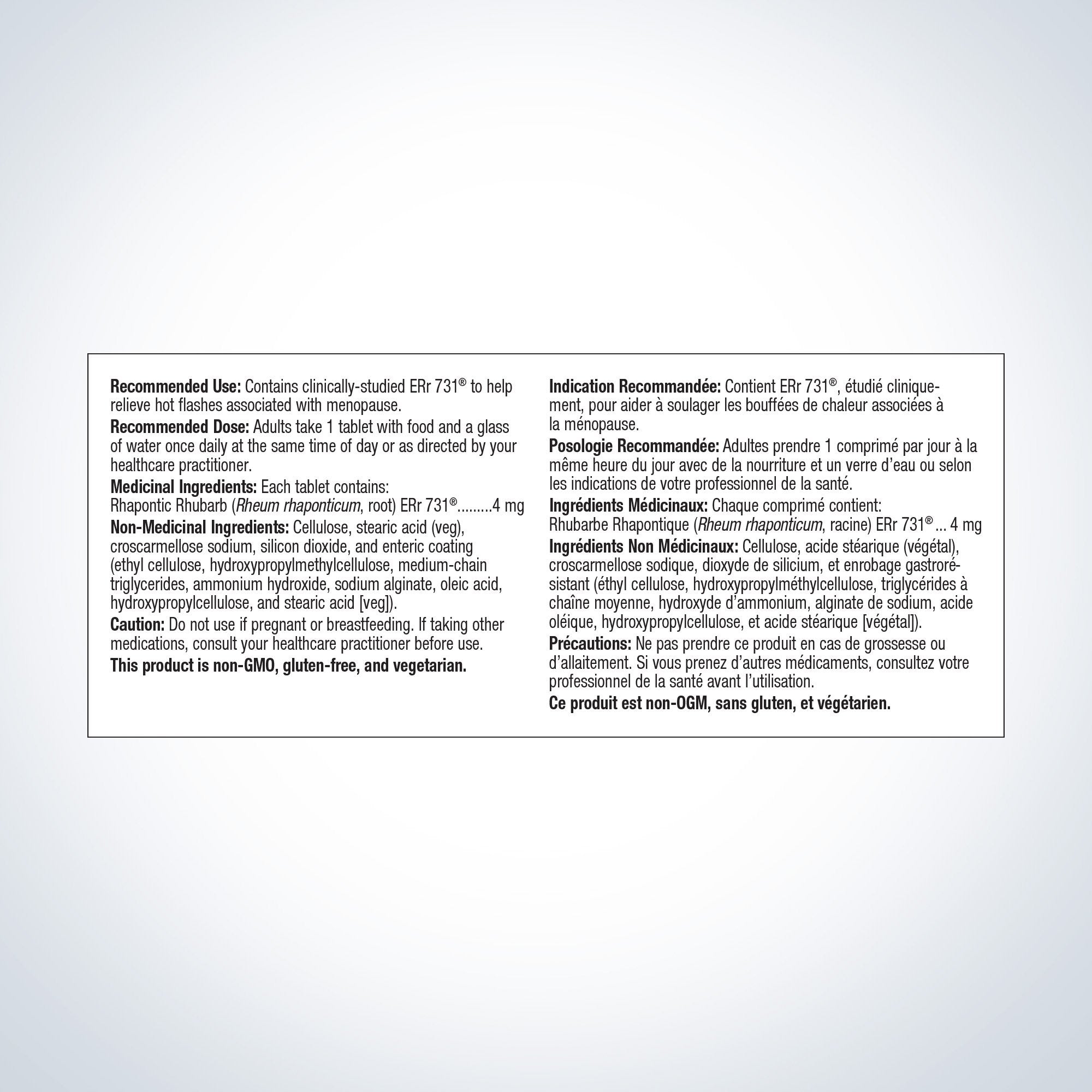 Product label with text on a white background