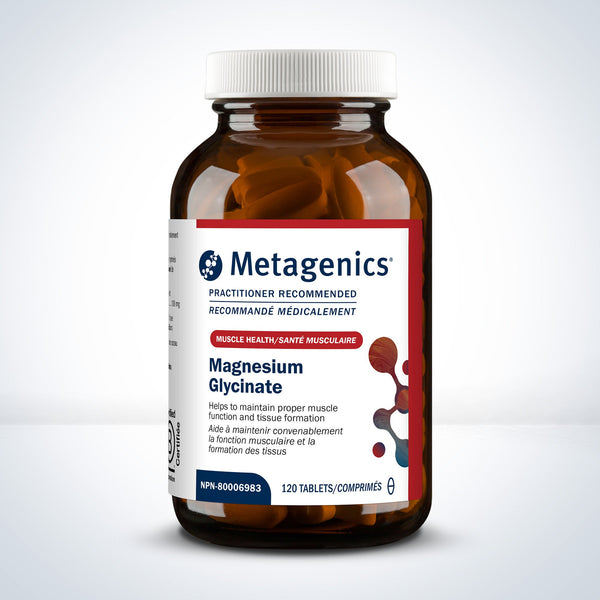 Metagenics Magnesium Glycinate supplement bottle on a white background