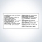 Product label with text on a white background