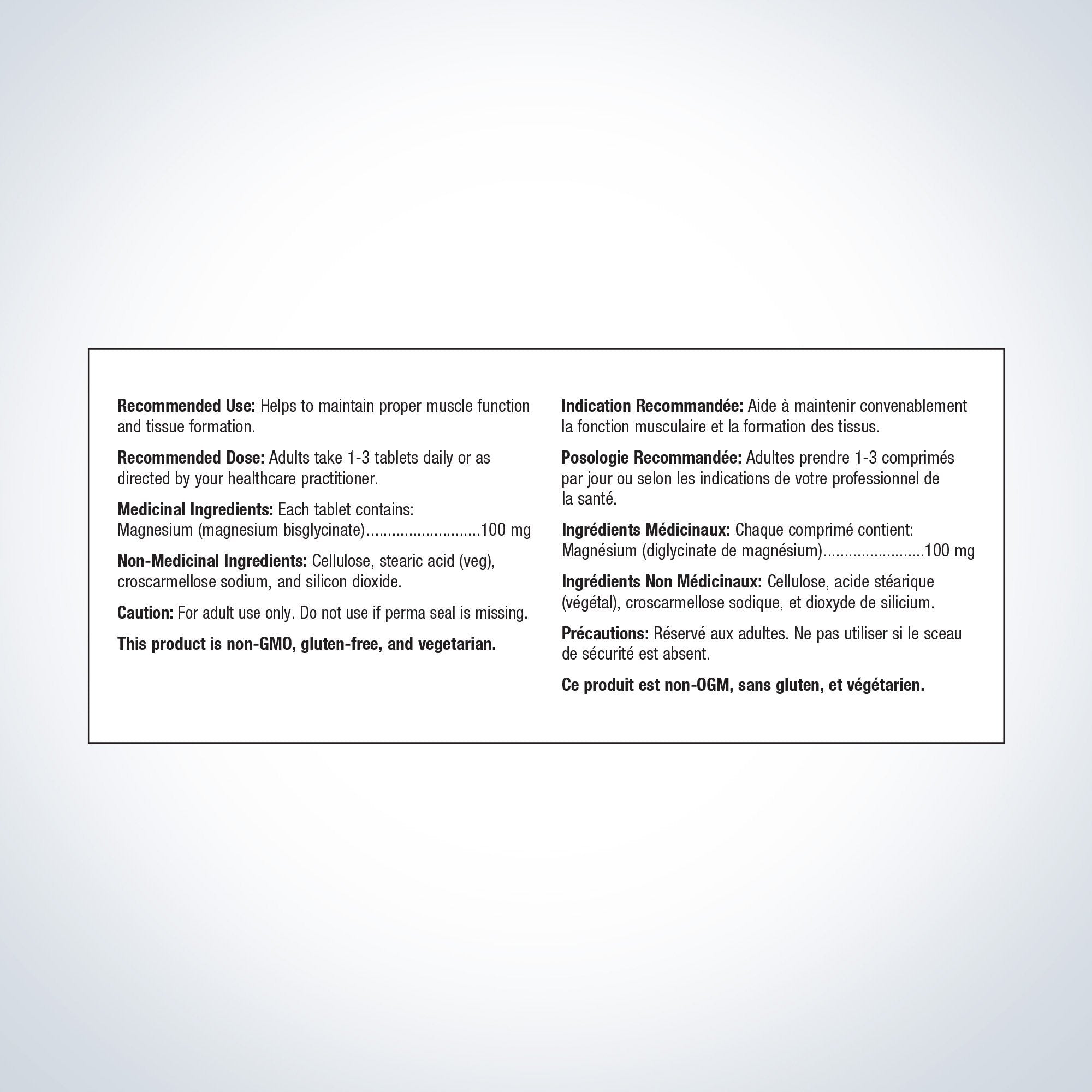 Product label with text on a white background