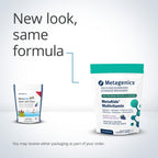 Two Metagenics MetaKids Multivitamin packages on a light gray background with text 'New look, same formula'.