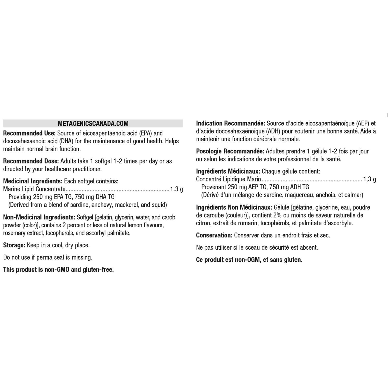 Nutritional supplement label with text on a white background