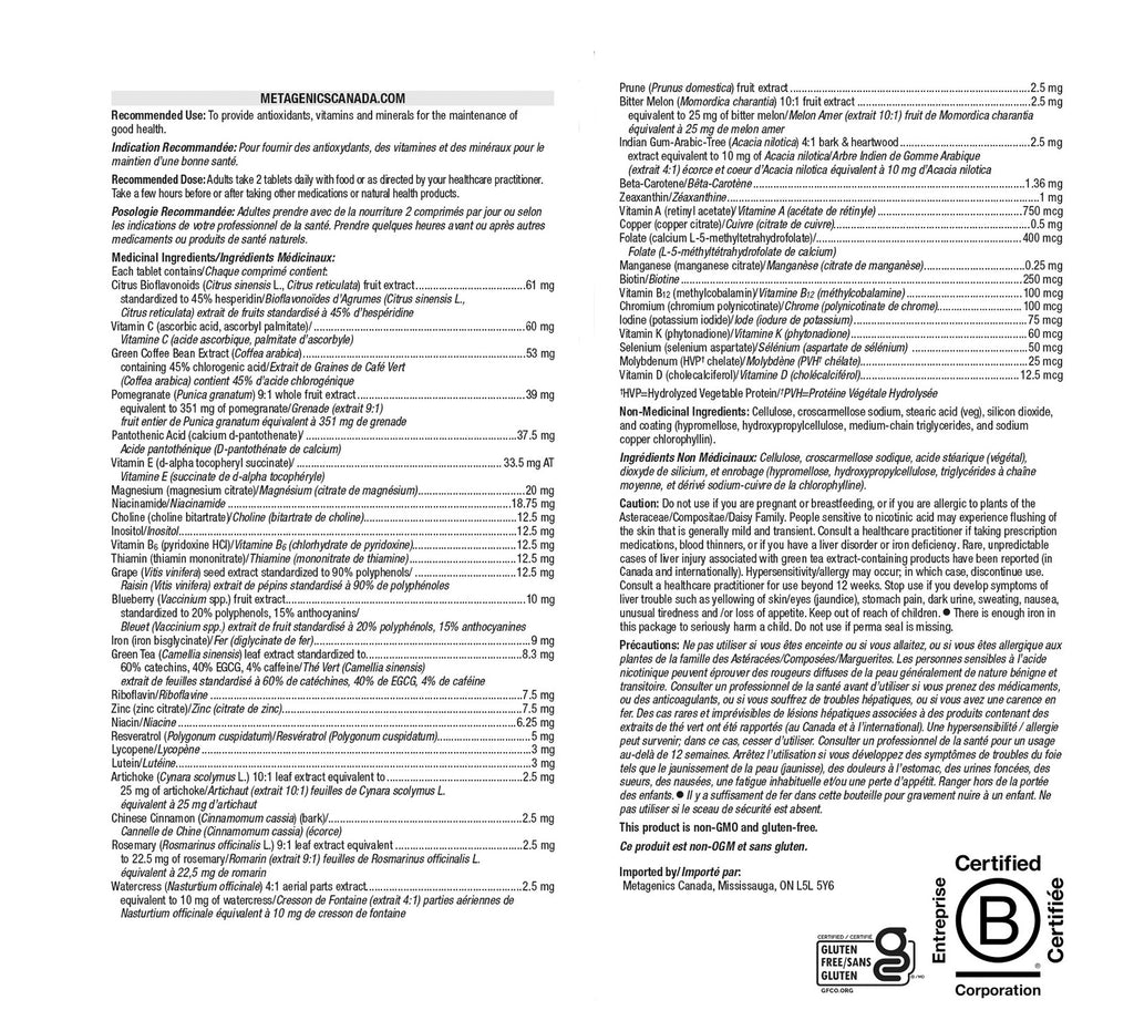Nutritional label on a white background
