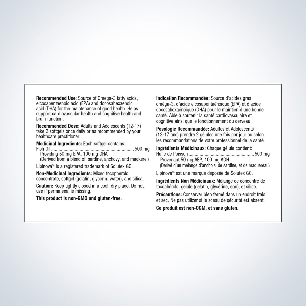 Product label with text on a white background