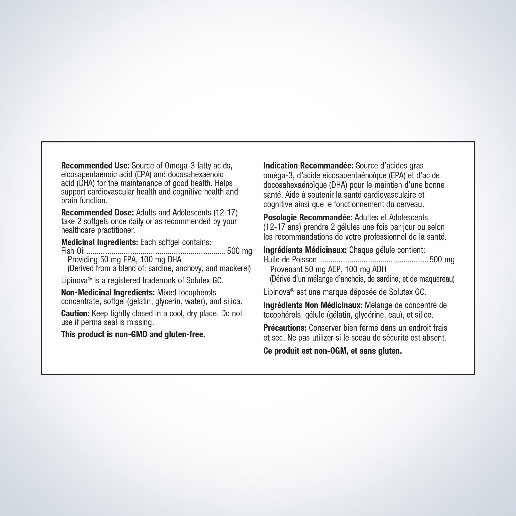 Product label with text on a white background
