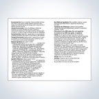 Product label with text on a white background