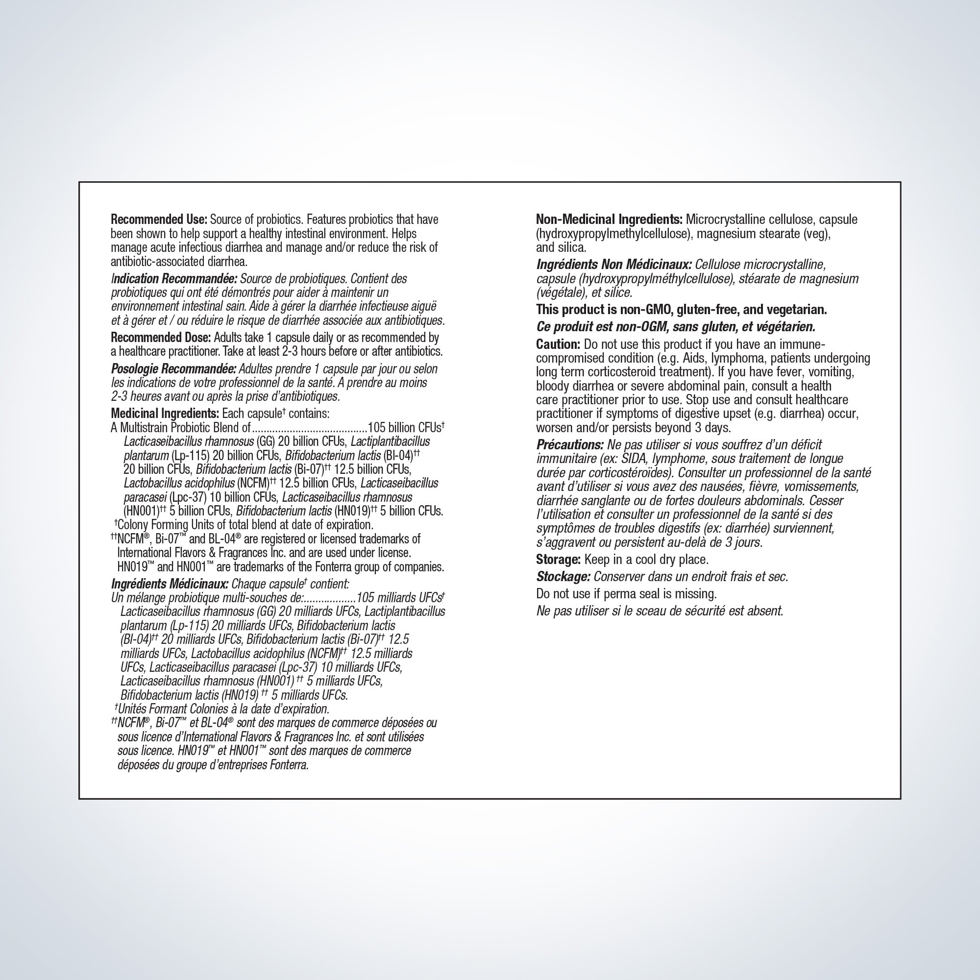 Product label with text on a white background