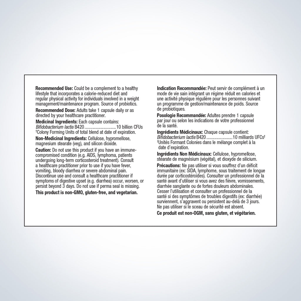 Product label with text on a white background
