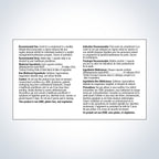 Product label with text on a white background