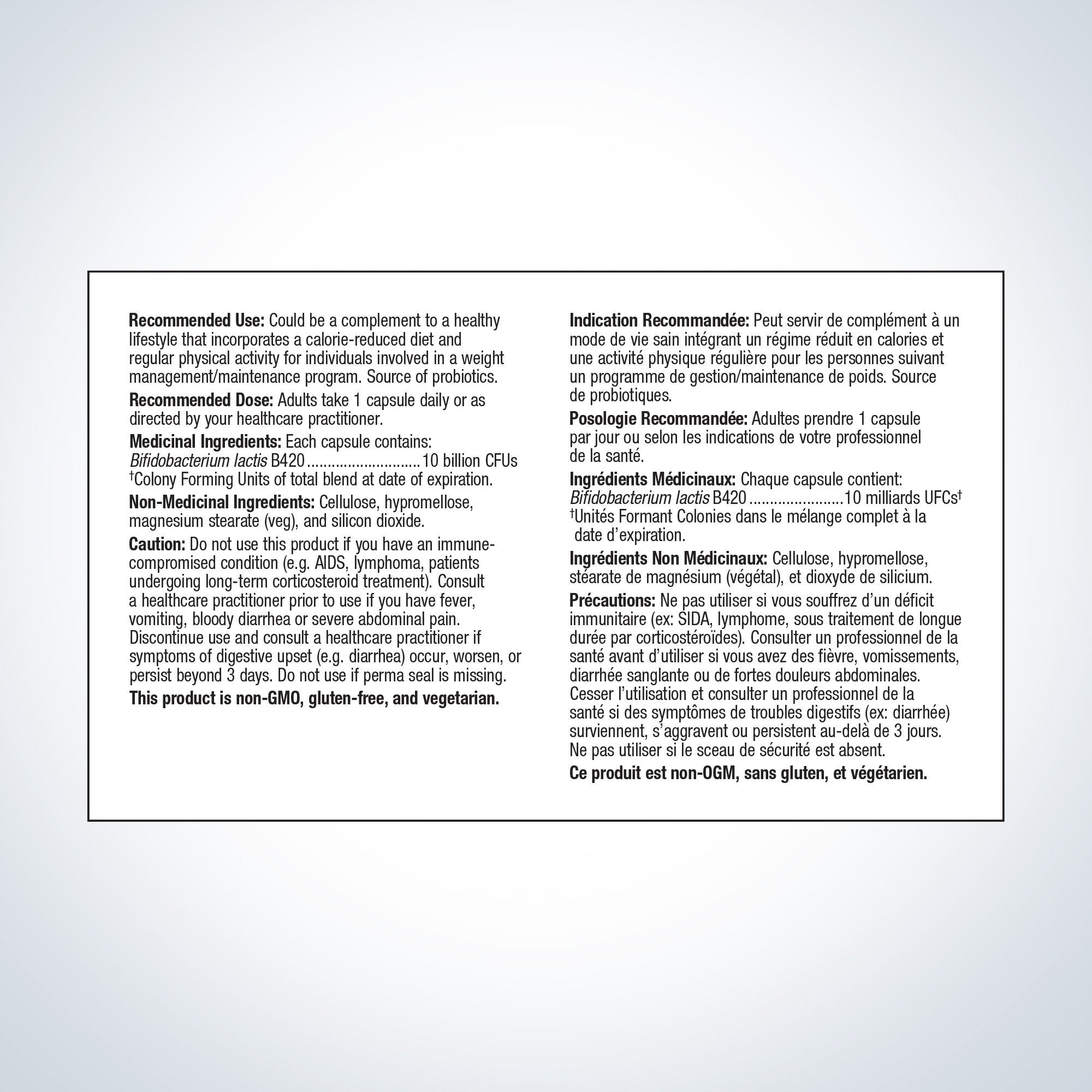 Product label with text on a white background