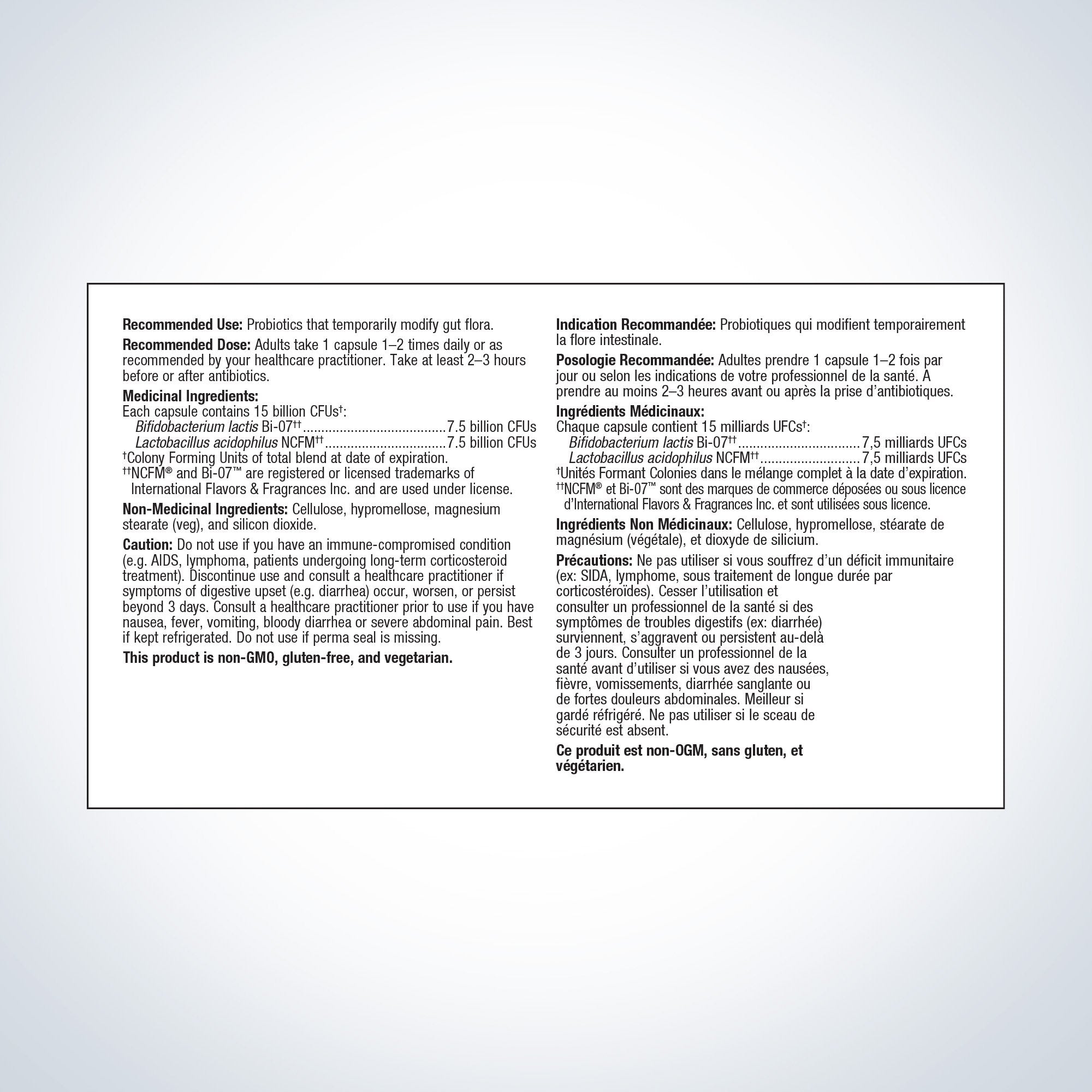 Product label with text on a white background