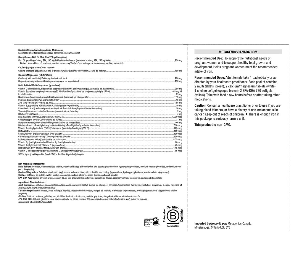 Nutritional supplement label with text and certification logos on a white background