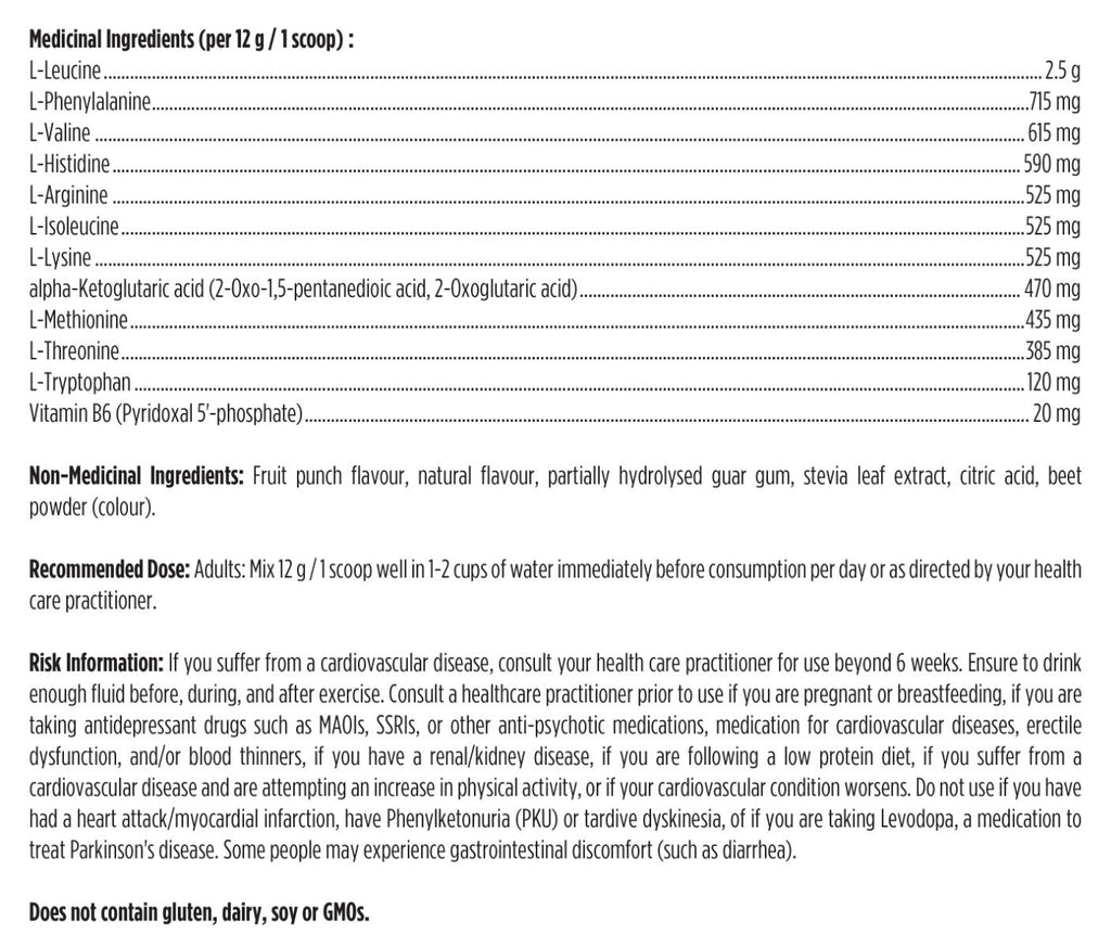 Nutritional supplement label with detailed ingredient list and dosing information.