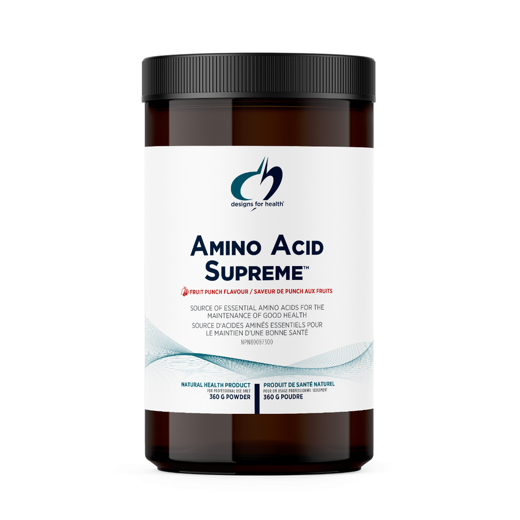 Amino Acid Supreme supplement container with a white label on a white background