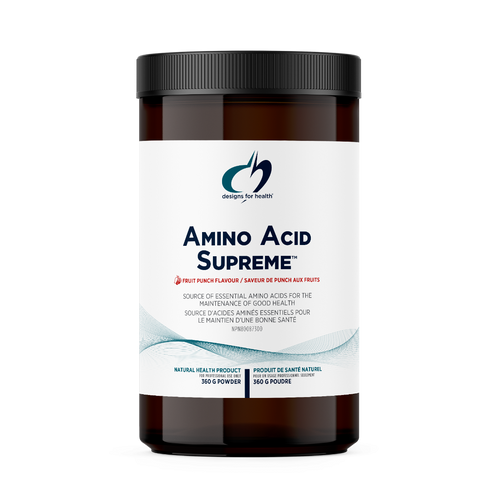 Amino Acid Supreme supplement container with a white label on a white background