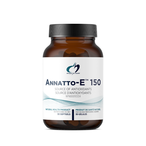 Brown supplement bottle labeled 'ANNATTO-E 150' on a white background