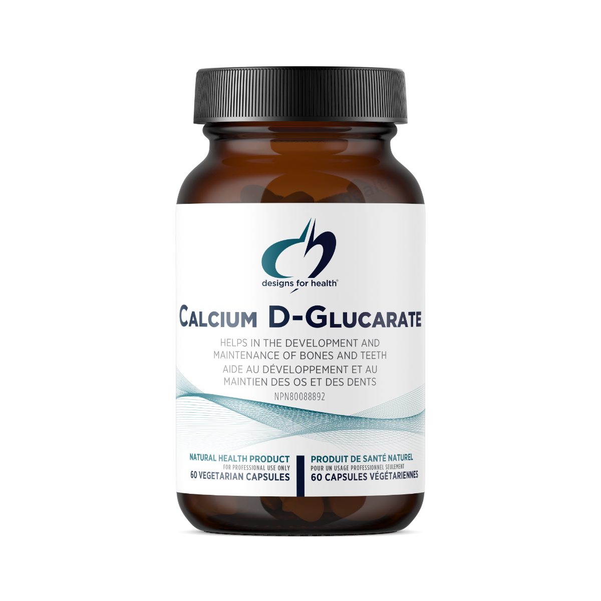 Bottle of Calcium D-Glucarate supplement with label on a white background