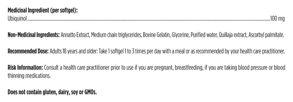 Medication label with ingredient list, recommended dose, and risk information.