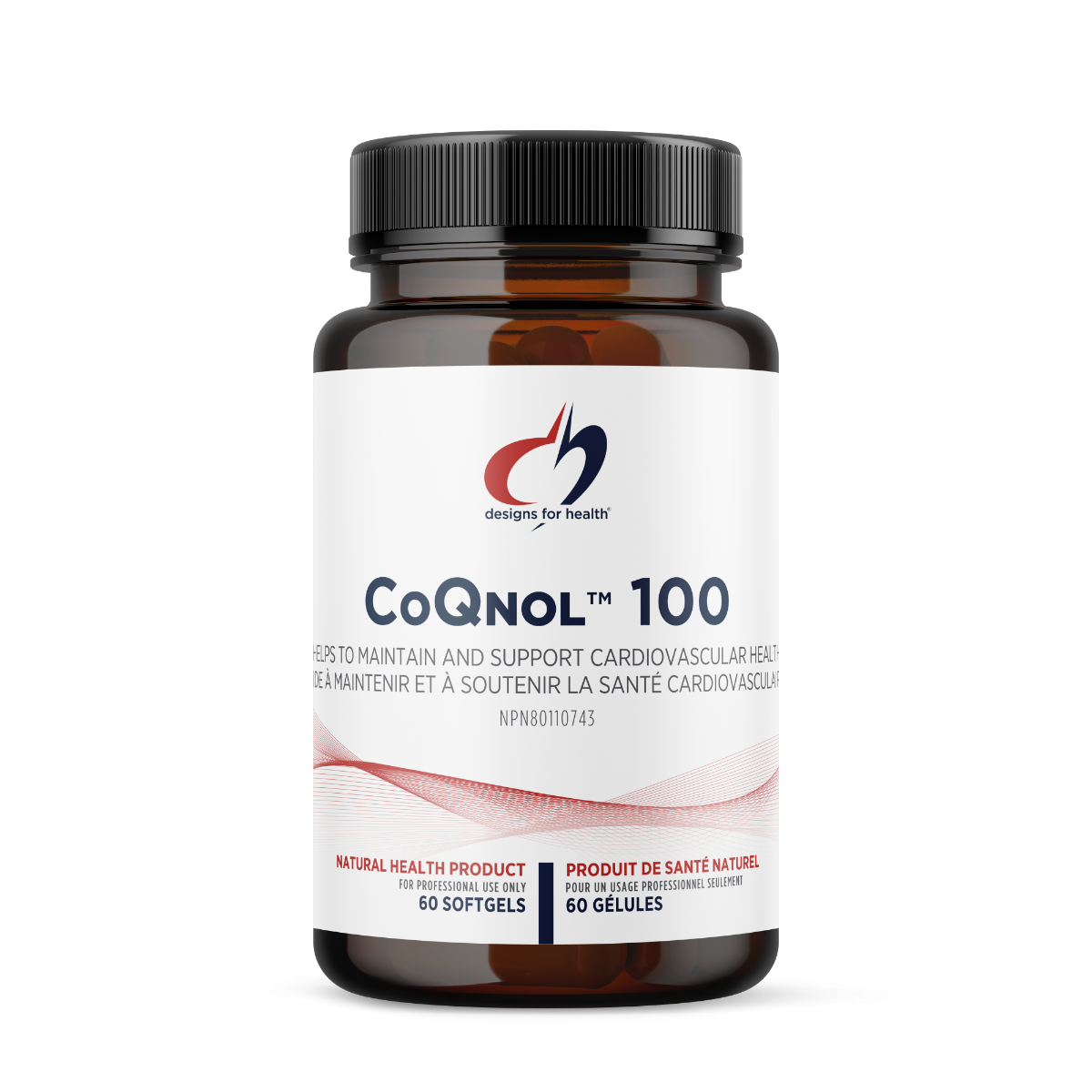 CoQNOL 100 supplement bottle with label on a white background