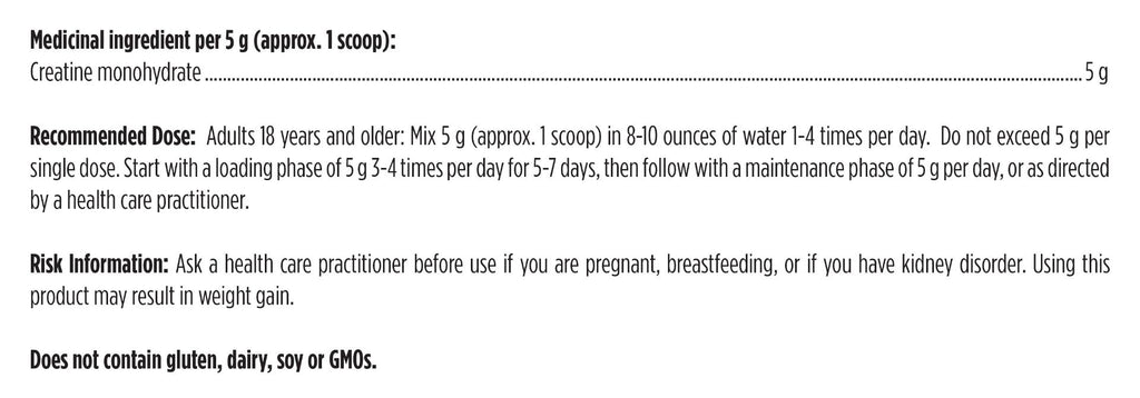 Nutritional supplement label with medicinal ingredient details and usage instructions.