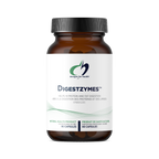 Brown supplement bottle labeled 'Digestzymes' with a white label on a white background