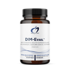DIM-Evail supplement bottle with white label on a white background