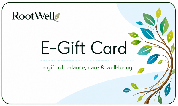 RootWell e-gift card with tree design and text on a white background