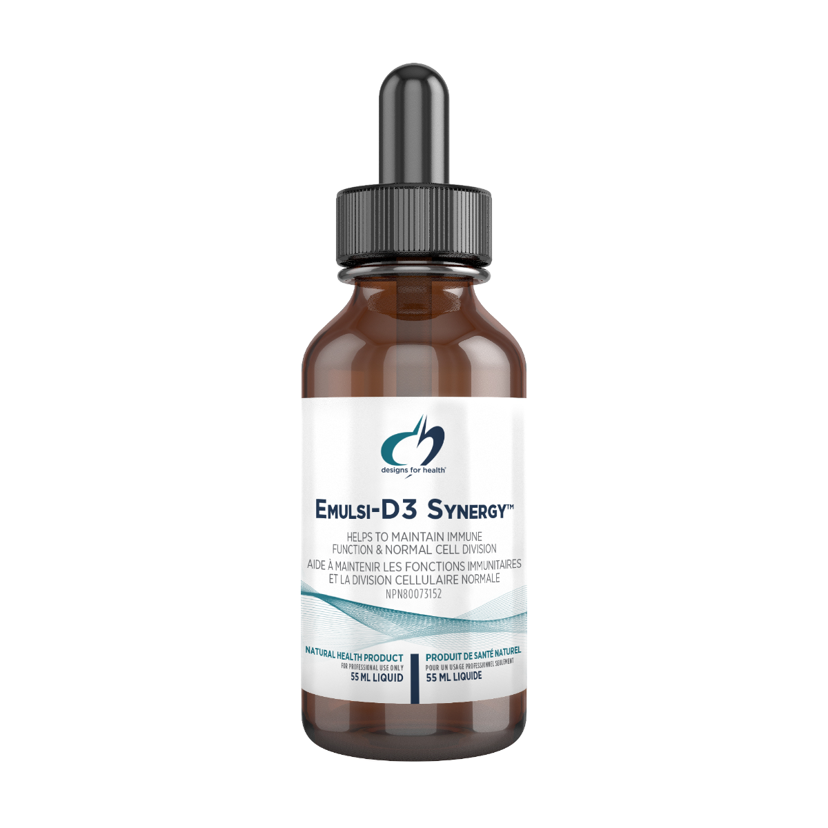 Bottle of Emuls-D3 Synergy on a white background