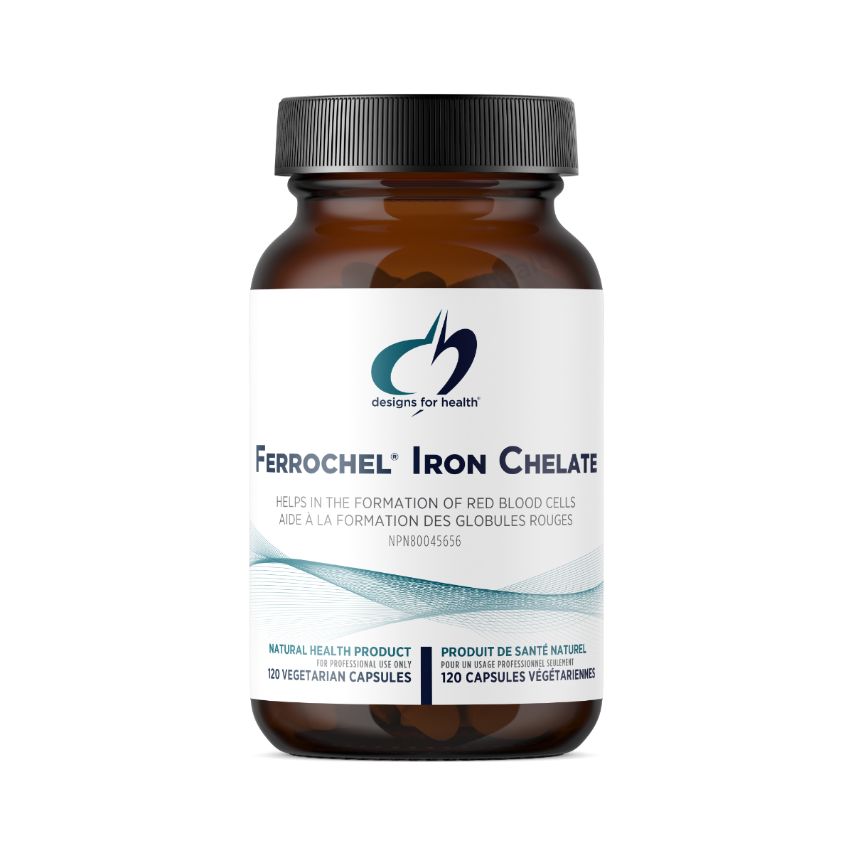 Ferrochel Iron Chelate supplement bottle with label on a white background