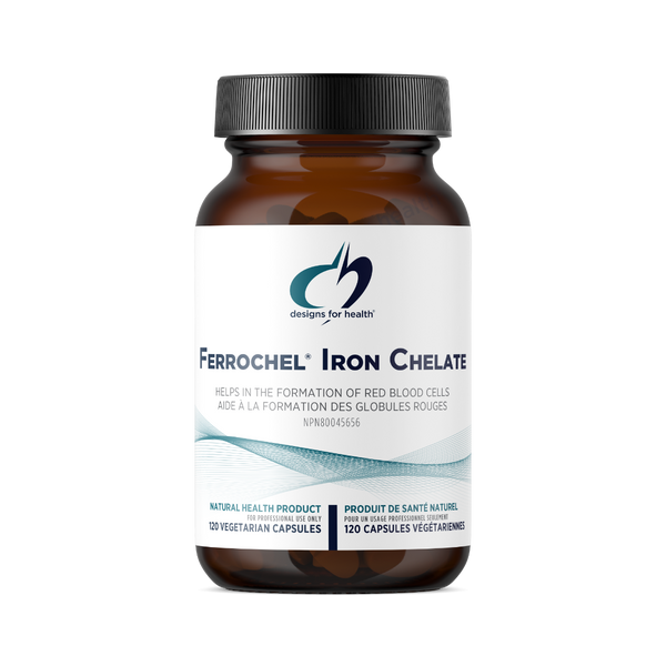 Ferrochel Iron Chelate supplement bottle with label on a white background