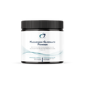 Jar of magnesium glycinate powder on a white background
