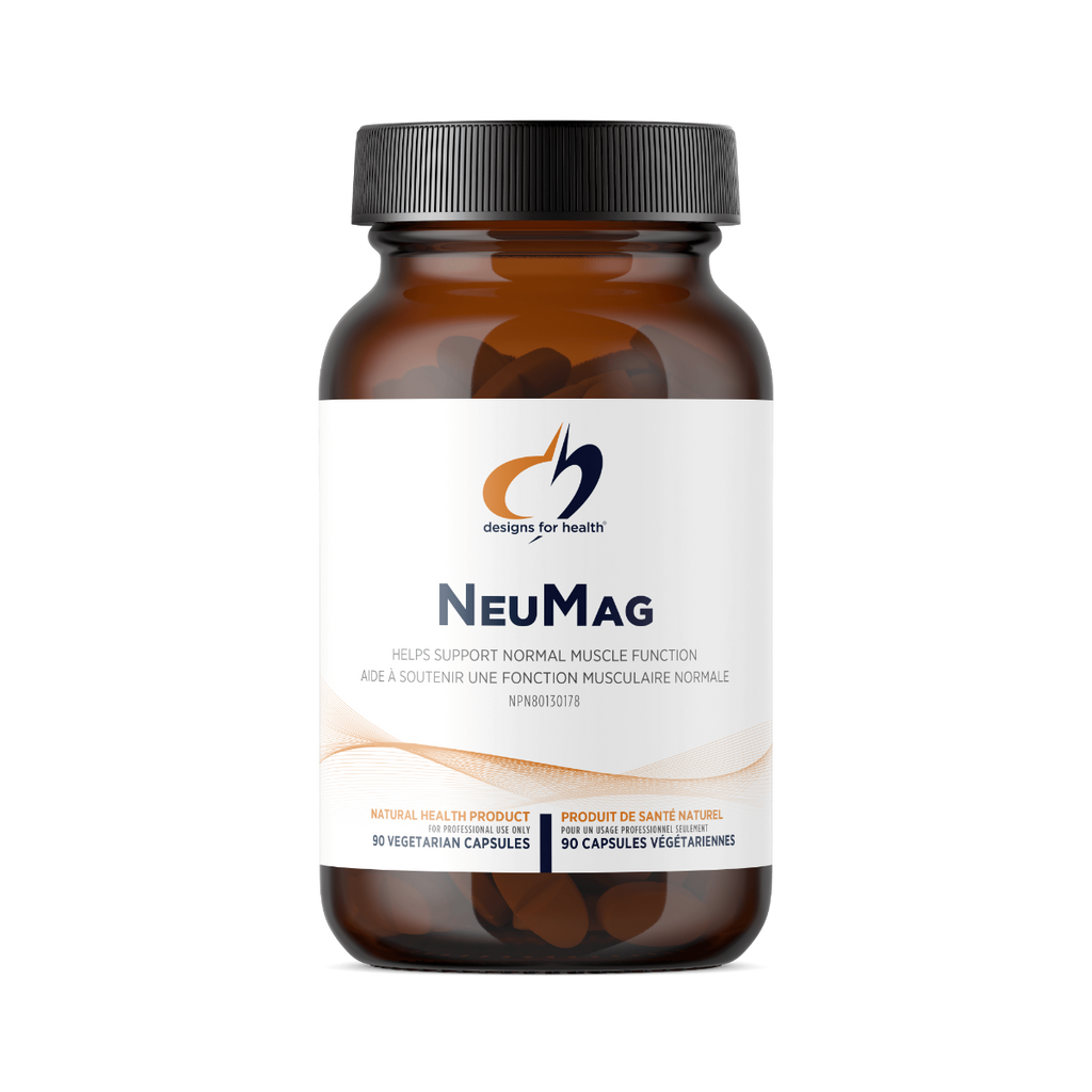 Bottle of NeuMag supplement with a white label on a white background