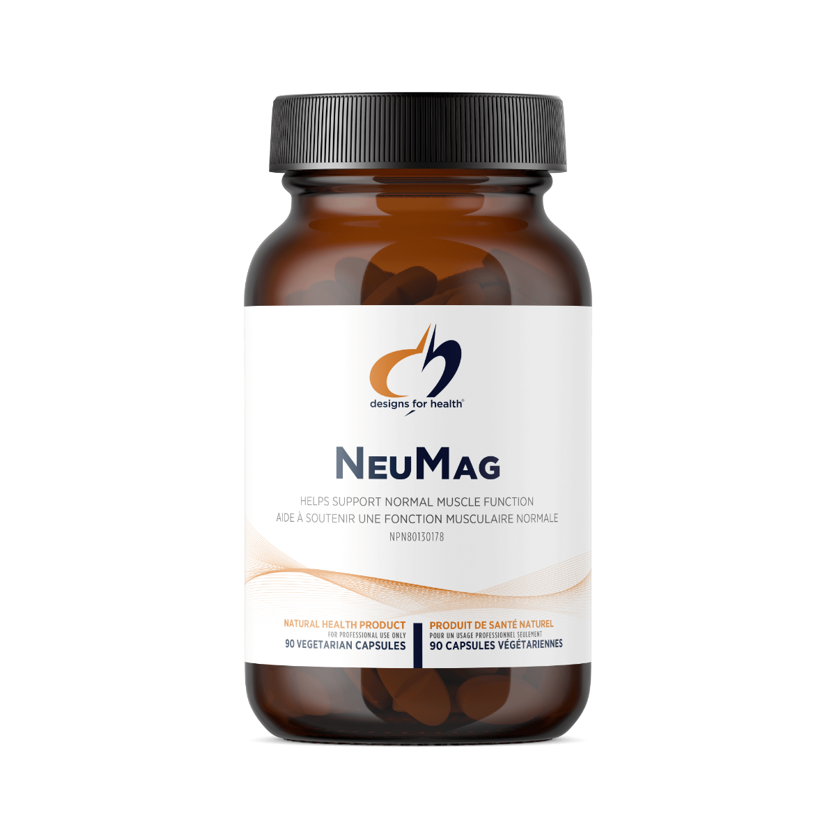 Bottle of NeuMag supplement with a white label on a white background