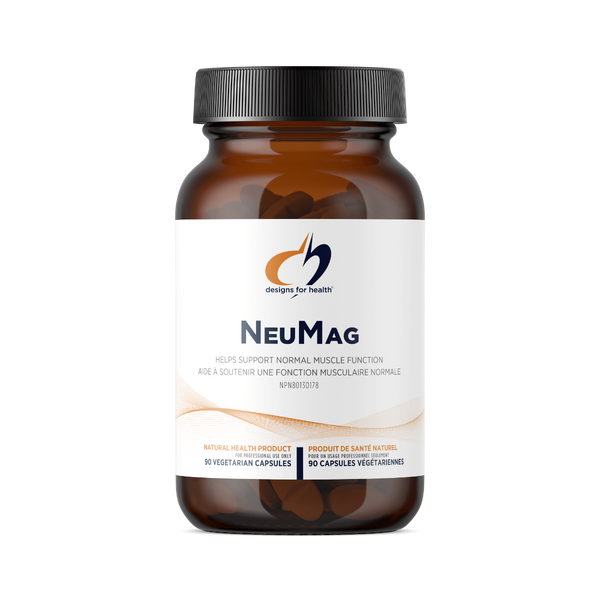 Bottle of NeuMag supplement with a white label on a white background