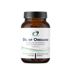 Bottle of Oil of Oregano with a white label on a white background