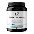 PurePaleo Protein container with black lid on a white background