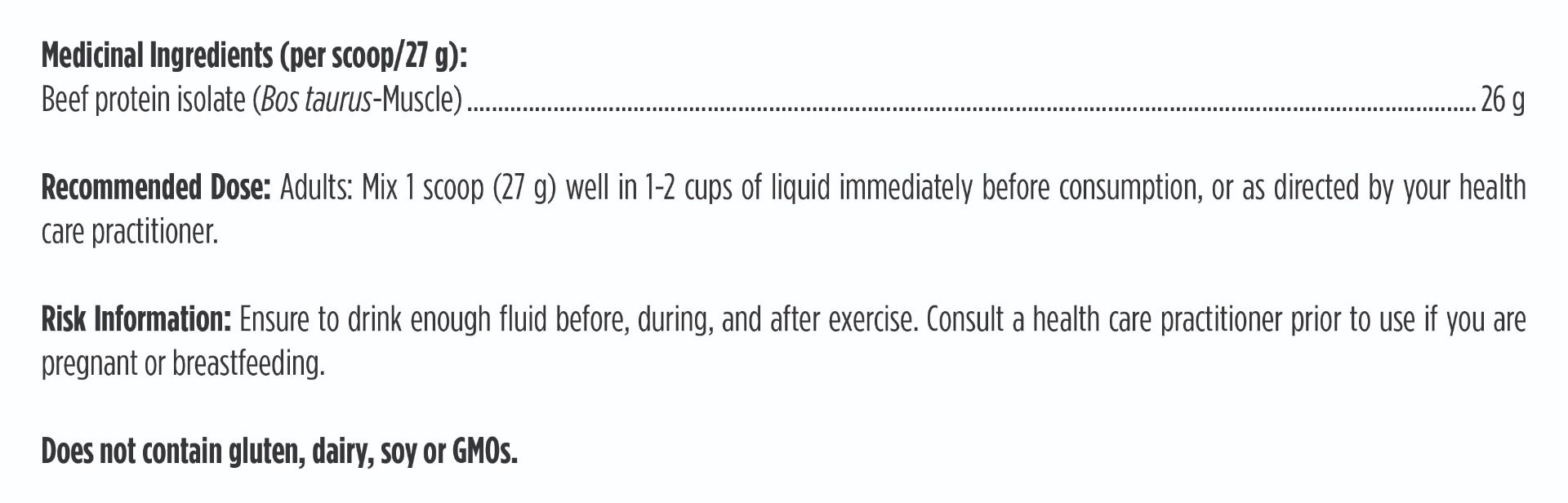 Text displaying medicinal ingredients and dosing information on a white background