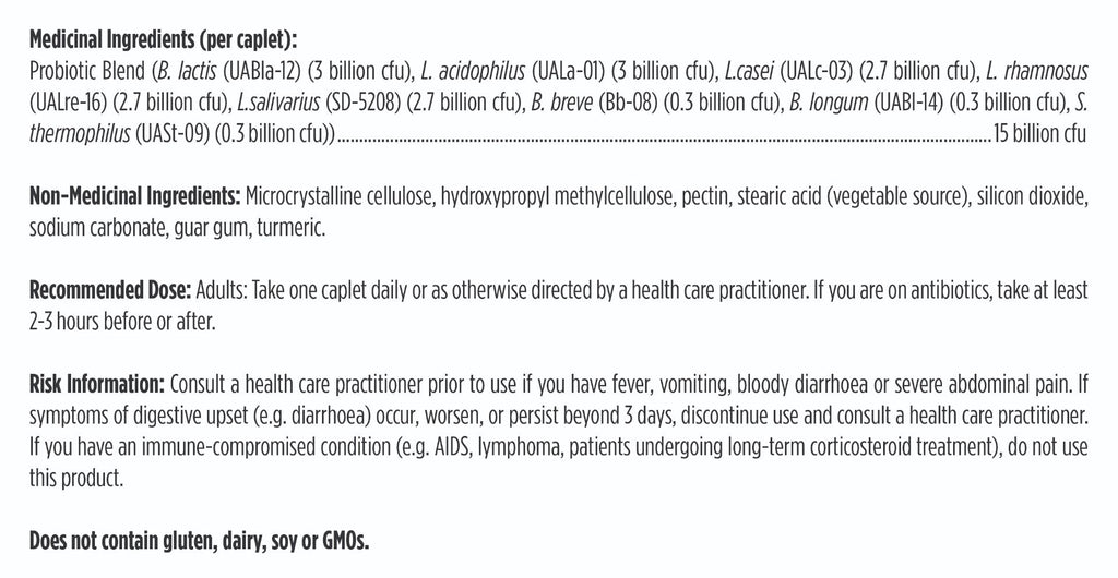 Medication label with ingredients and dosing information on a white background