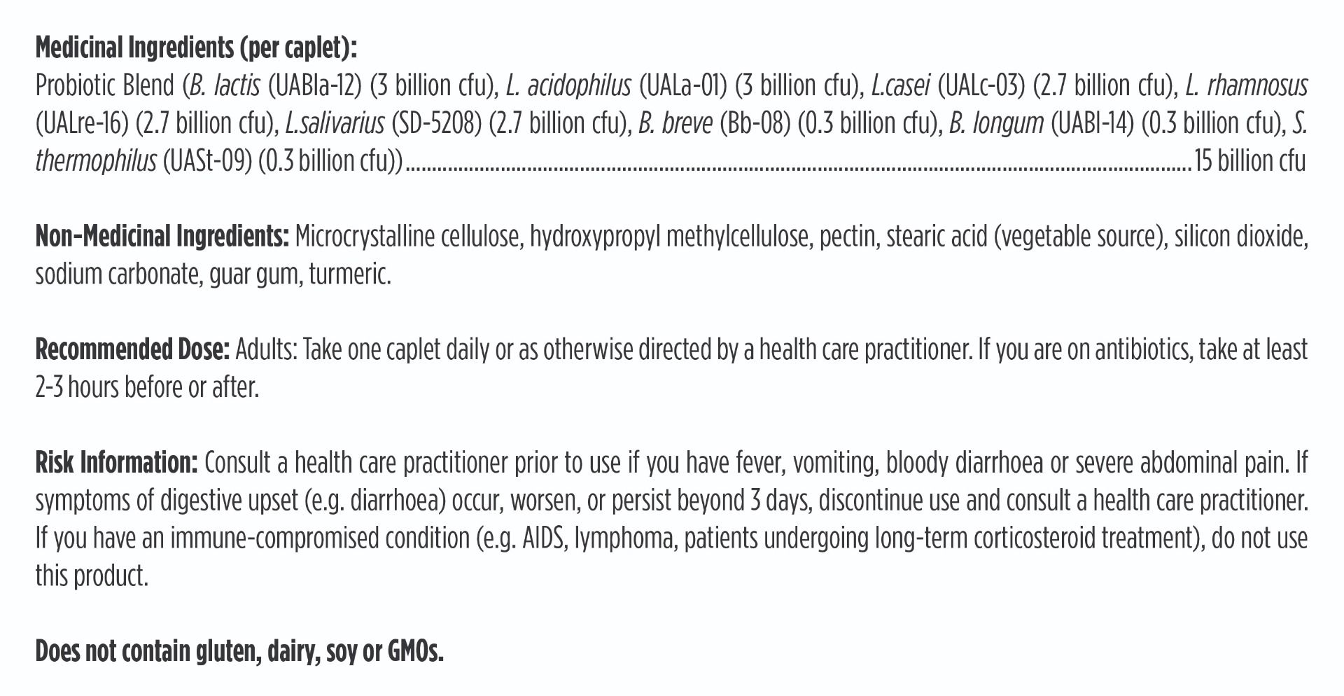 Medication label with ingredients and dosing information on a white background