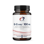 Vitamins bottle labeled 'Q-Evail 100 mg' on a white background
