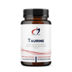 Bottle of Taurine supplement with Designs for Health logo on a white background