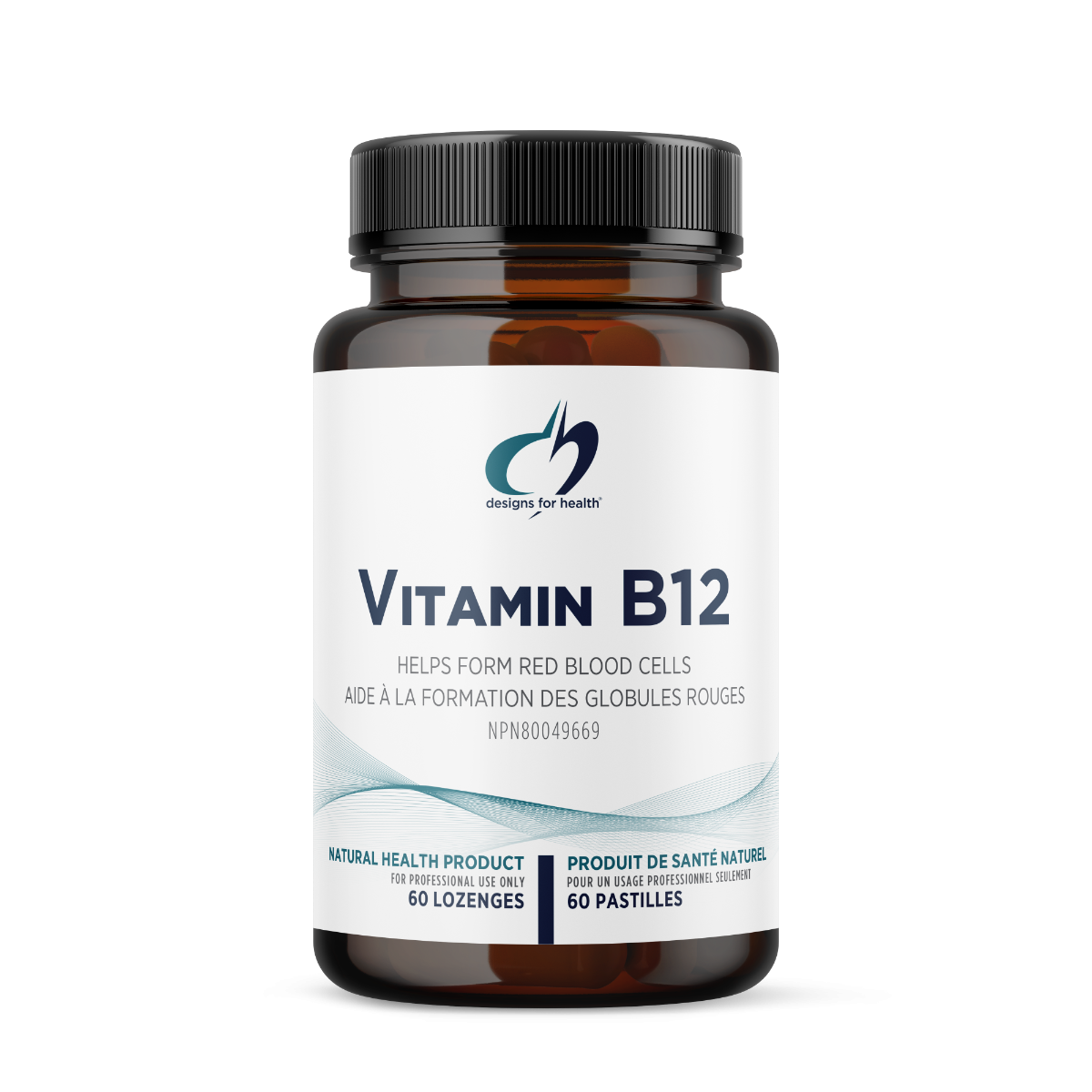 Vitamin B12 supplement bottle with label on a white background